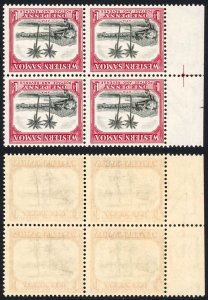 Samoa SG181a 1d Wmk INVERTED U/M BLOCK Cat 400 pounds as 4 m/m singles