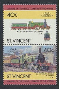 St. Vincent  SC# 835a-b  MNH Trains Locomotives se-tenant pair 1985 see detai...