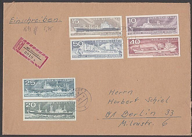 EAST GERMANY 1971 Registered cover - Nice franking - ships etc..............B690