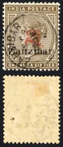 Zanzibar SG37 2 1/2d (Type 5) on 1a6p Sepia Cat 350 pounds