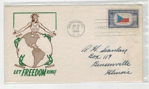 1943 Patriotic FDC OVERRUN COUNTRIES 910 CZECHOSLOVAKIA CACHETCRAFT FREEDOM RING