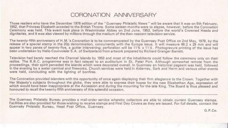 Guernsey 1978 25th Anniversary of the Coronation FDC  Unadressed with encl. VGC