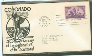US 898 1940 3c coronado exploration of the southwest (single) on an addressed (typed) fdc with an anderson cachet.