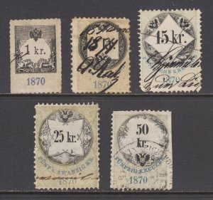 Austria, Bft 153/165 used 1870 Revenues, 5 different, few faults, nice appearing