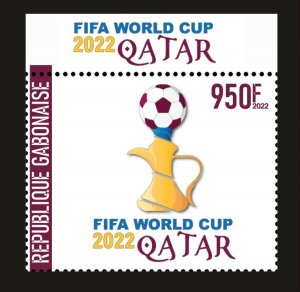 Stamps.  Soccer World Cup in Qatar 2022 Gabon , 2022 year ,1 stamp perforated