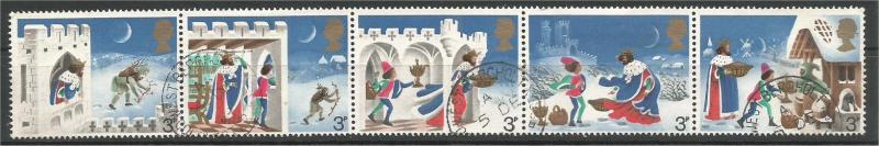 GREAT BRITAIN, 1973, CTO strip of 5, Christmas,.Scott 713a