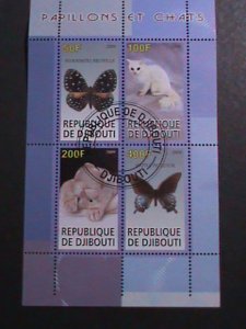 ​DJIBOUTI-2099 COLLECTIBLES-BEAUTIFUL CATS & LOVELY BUTTERFLIES-CTO S/S VF