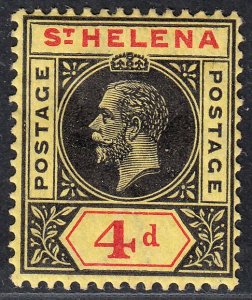 1913 ST. HELENA KGV 4d BLACK & RED/YELLOW (SG# 85) MH VF