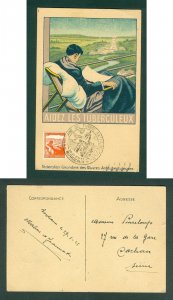France. 1945. Card. 2+1F. Sc# B193. Spc. Cancel: Bordeaux. Help to TB Patients.