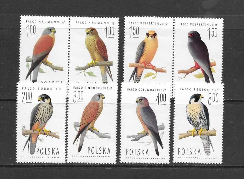 BIRDS - POLAND #2074-81 RAPTORS MNH