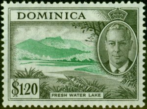 Dominica 1951 $1.20 Emerald & Black SG133a C of A Missing from Wmk Fine LMM S...