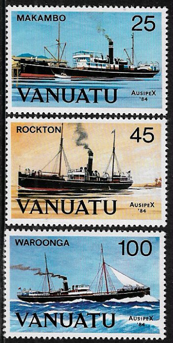 Vanuatu #377-9 MNH Set - AUSIPEX '84 - Boats - Ships