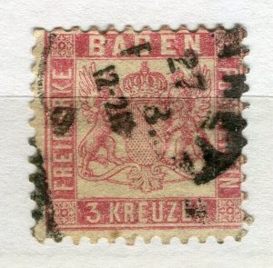 GERMANY; BADEN 1862 early classic Coat of Arms issue used 3k. value