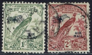 NEW GUINEA 1932 UNDATED BIRD AIRMAIL 1/- AND 2/- USED