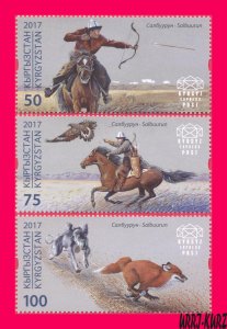 KYRGYZSTAN 2017 Traditional Kyrgyz Hunting Falcon Bird Dog Fox Horse Horseman 3v