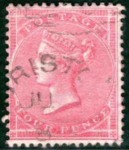 GB QV SG.66b 4d Rose (1857) Variety THICK GLAZED PAPER Used CDS Cat £375+ LRED19