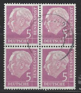 Germany Bund Scott # 704, b/4, used, var. plate printing