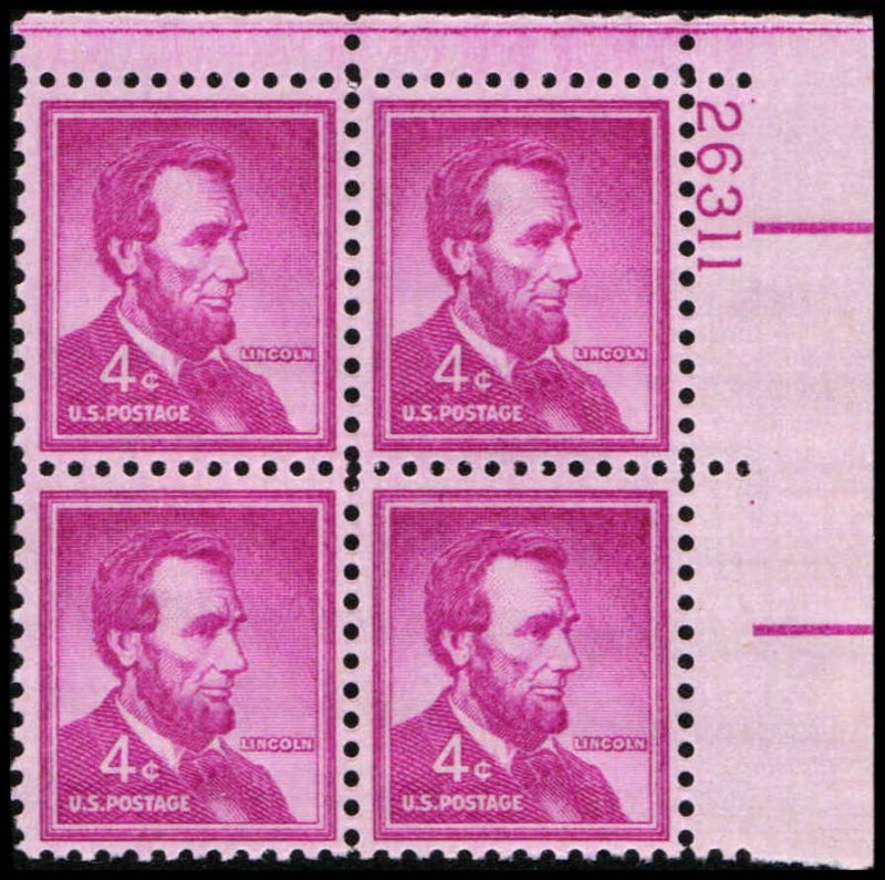 US #1036a LINCOLN MNH UR PLATE BLOCK #26311