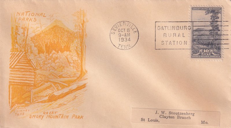 1934, Smoky Mountain Park, Grimsland Cachet, FDC (E11852)