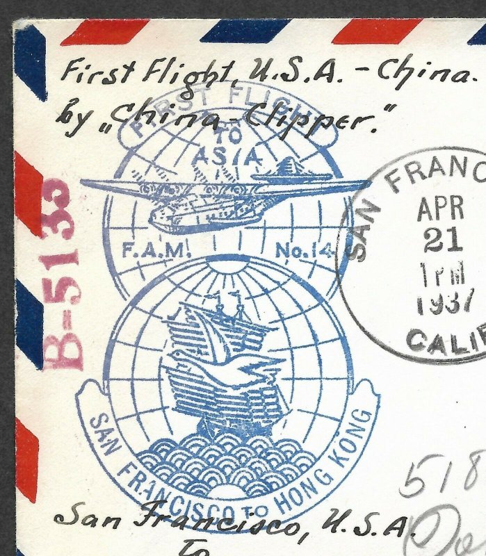 Doyle's_Stamps: USA to China Yankee Clipper First Flight Cover 1937