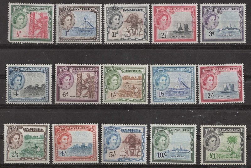 Gambia # 153-67  QE II Definitives   1953  (15)  VLH/NH