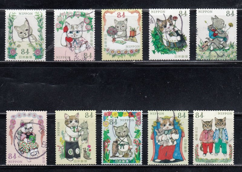 Japan 2023 Sc#4704a-j Children's Books (VII) : World Cats by Yuko Higuch...