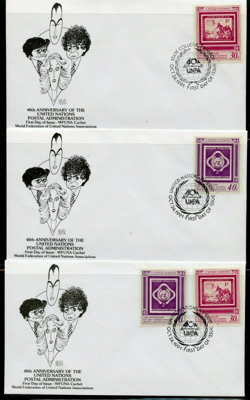 UN 1991 40th ANNIVERSARY WFUNA CACHET BY AL HIRSCHFELD  ON 10 FIRST DAY COVERS