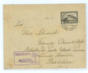 Germany C37 A 4 mark Zeppelin stamp franked this folded, roughly opened cover on the Graf Zeppelin eighth Trans-Atlantic Flight