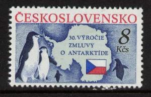 Czechoslovakia 2827 MNH Antarctic Treaty, 30th Anniv, Penguin, Birds, Seal, Flag