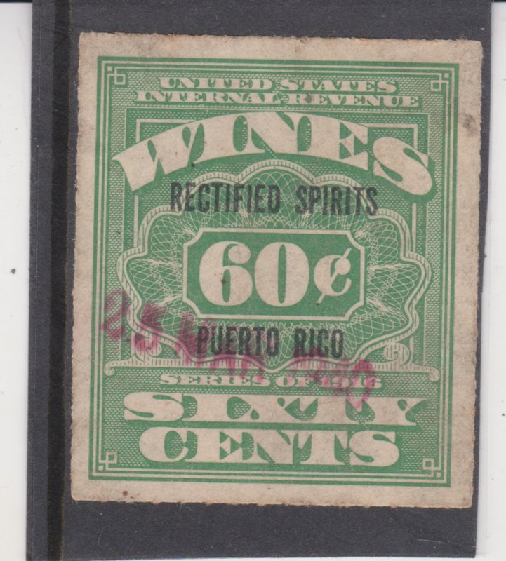 Puerto Rico Scott # RE29 60¢ Rectified Spirits (1934) Used 