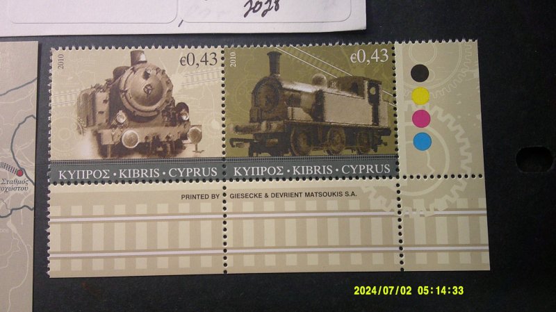 Cyprus 2010 TRAINS Scott# 1136-1137 Complete Mint XF NH Pair + Souvenir Sheet