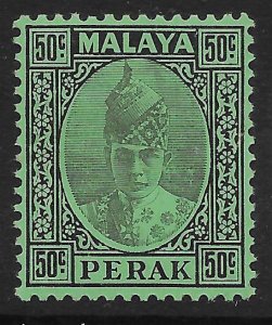 MALAYA PERAK SG118 1938 50c BLACK ON EMERALD PAPER MTD MINT