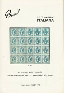 G. Colombo ITALIANA, Uncommon Market, Basel, Stamp Auction Catalog, Oct. 30,1970