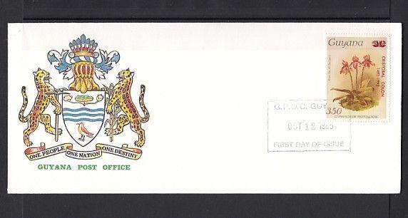 Guyana, Scott cat. 1372. Cristobal Colon o/p on Orchid issue. First Day Cover.