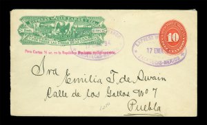 MEXICO 1894 WELLS FARGO EXPRESS 15cts + 10cts VF cover from Zacatecas to Puebla