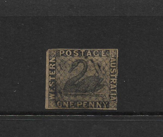 WESTERN AUSTRALIA  1854  1d  BLACK SWAN   FU IMPERF    SG 1