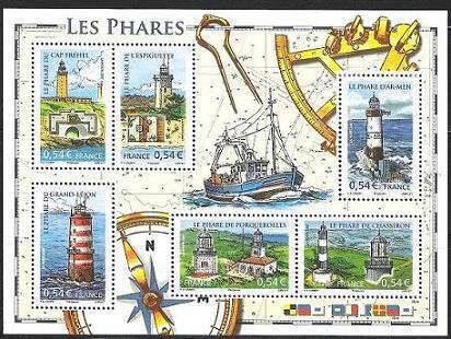 France 2007 Lighthouses set of 6 stamps in block MNH