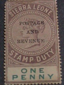 SIERRA LEONE STAMP-1859 QUEENS VICTORIA REVENUE DUTY MINT STAMP-150 YEARS OLD