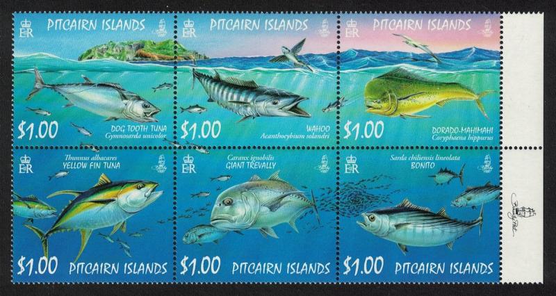 Pitcairn Tuna Dorado Trevally Ocean Fish Block of 6V SG#749-754