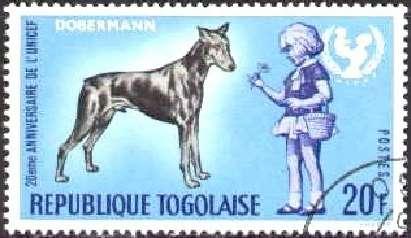 Girl & Doberman, UNICEF, 20th Anniversary, Togo SC#591 used