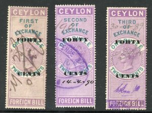 Ceylon Foreign Bill BF43 40c on 1R20 Violet and Green 1st 2nd and 3rd Exchange