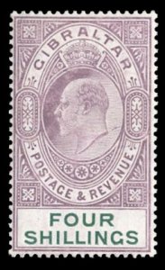 Gibraltar #61 Cat$350, 1904 4sh violet and green, lightly hinged