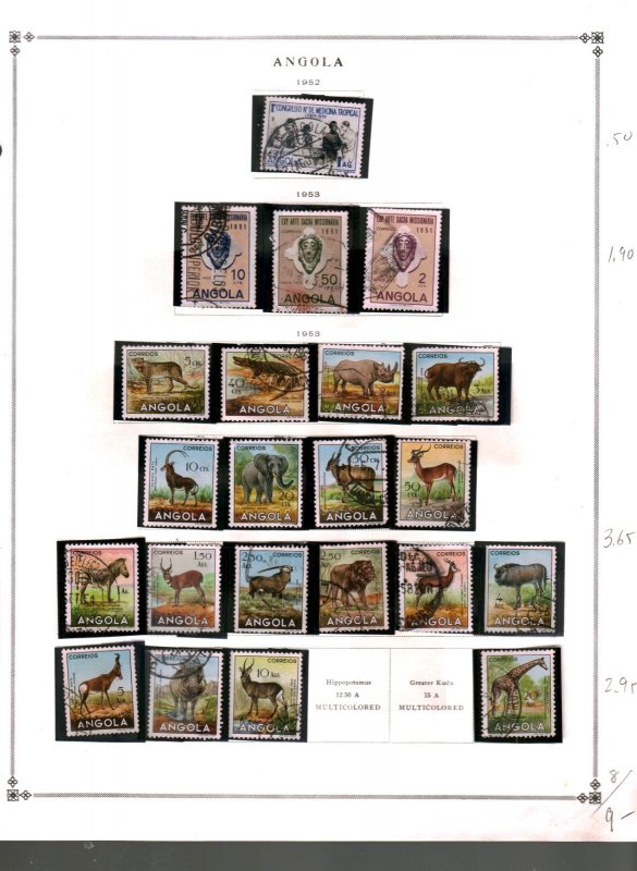 Collection, ANGOLA Part B Scott Album  Page, 1911/1976, Cat $80,  Mint & Used
