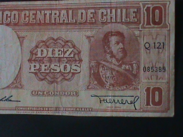 CHILE-CENTRAL BANK OF CHILE-SANTIAGO 10 PESOS-CIRCULATED-VF- VERY OLD NOTE