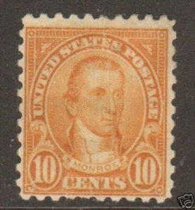 US Sc 591 MLH. 1925 10c orange Monroe F-VF