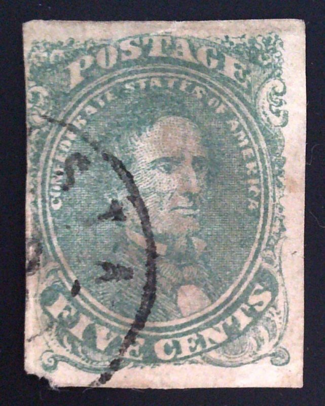 Scott CSA #1c - 5c Olive Green - Jefferson - Stone 1 - Used - Faults - 1861