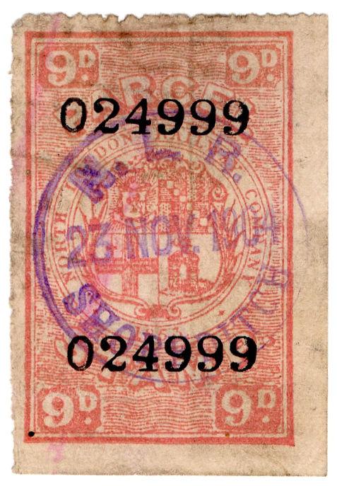 (I.B) North London Railway : Parcel Stamp 9d (Shoreditch)