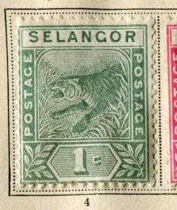 MALAYA SELANGOR;  1891 early classic Tiger issue Mint hinged 1c. value