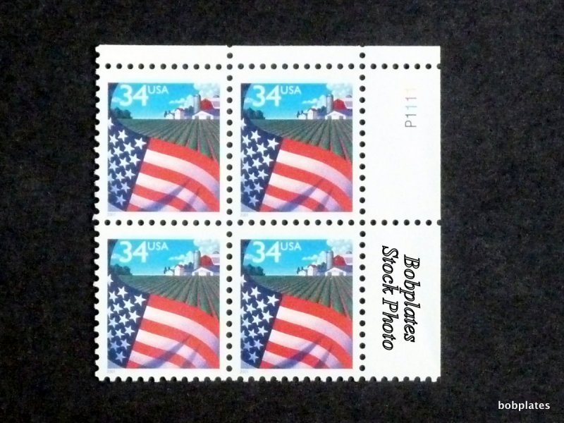 BOBPLATES #3470 Flag Over Farm Upper Right Plate Block P1111 F-VF NH SCV=$25