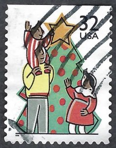 United States #3114 32¢ Christmas - Tree (1996). Booklet single.Used.